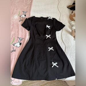 Commense Black Dress with White Bow Accents